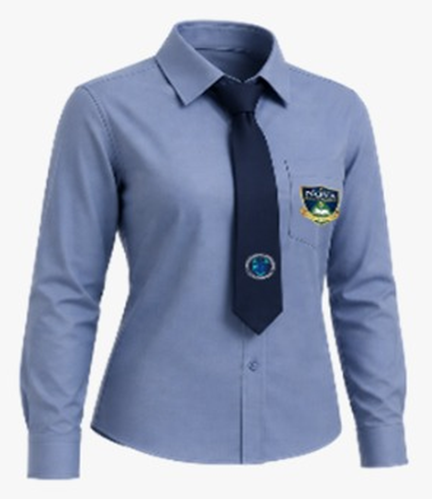 Camisa formal femenina detalle frente — uniforme oficial IEP Nova Excellence