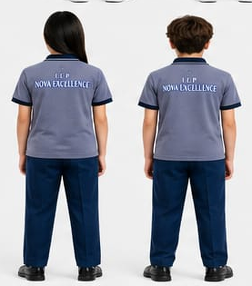 Pareja uniforme polo falda pantalon espalda modelo b — uniforme oficial IEP Nova Excellence